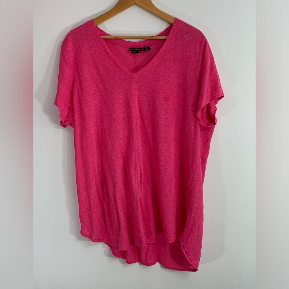 Tahari Pink 1X 100% Linen Short‎ Sleeve Shirt, Tunic, M/L Oversized Swim Coverup